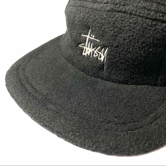 Stussy Hats Logo Black Wool 5 Panel Strap Back Cap - Picture 2 of 4